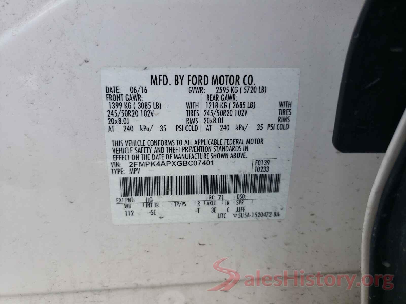 2FMPK4APXGBC07401 2016 FORD EDGE