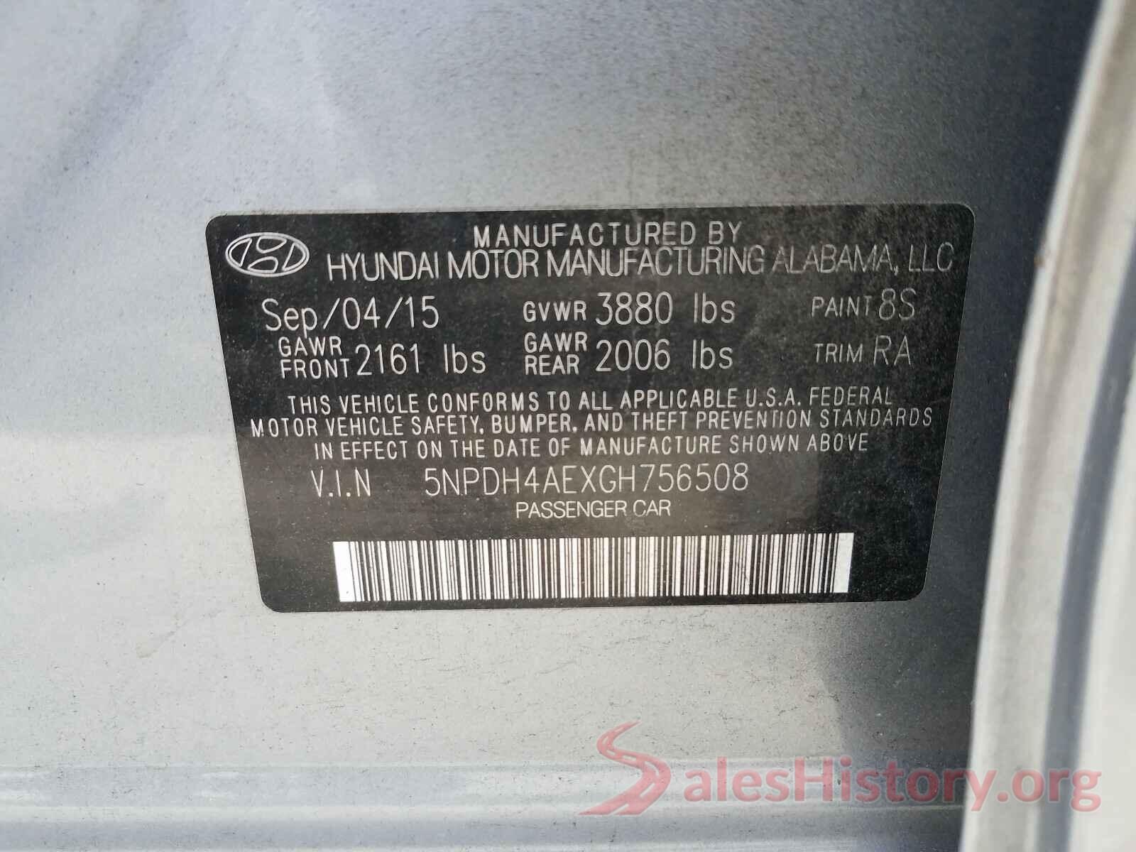 5NPDH4AEXGH756508 2016 HYUNDAI ELANTRA