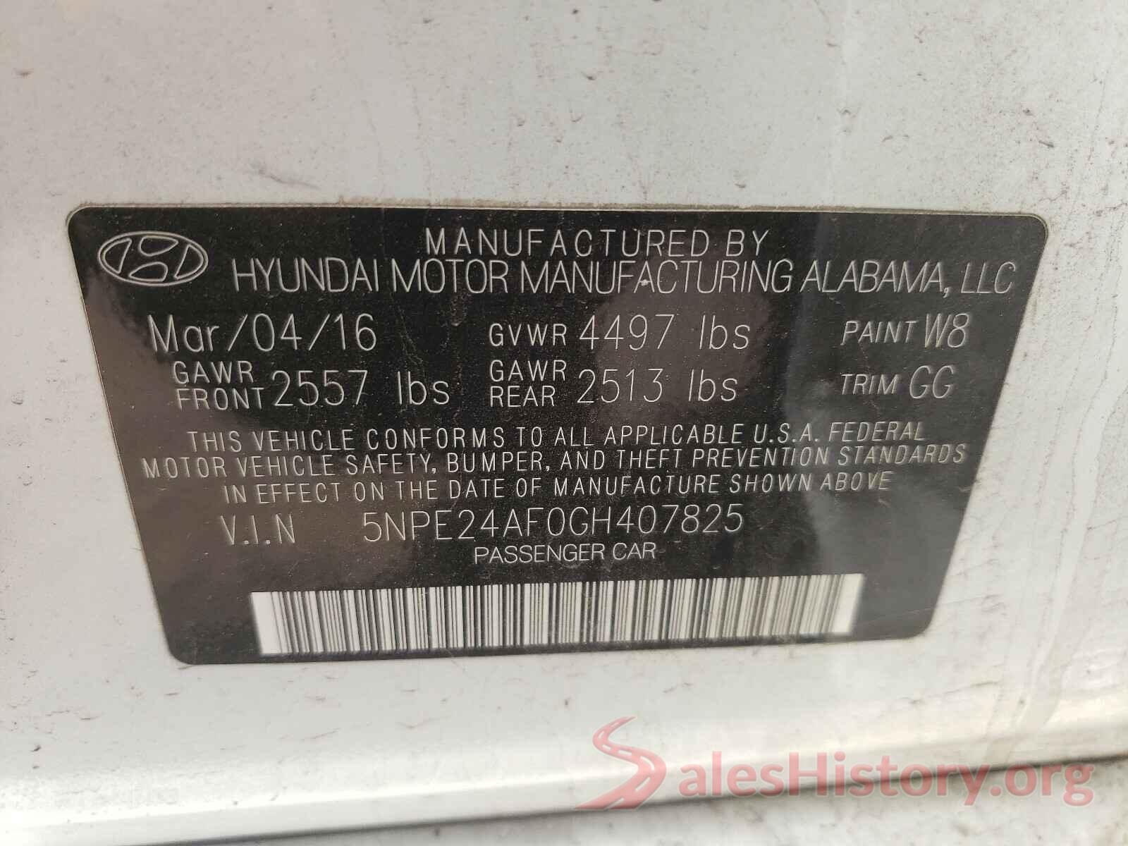 5NPE24AF0GH407825 2016 HYUNDAI SONATA