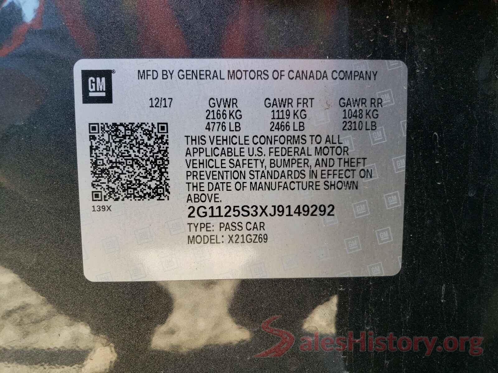 2G1125S3XJ9149292 2018 CHEVROLET IMPALA