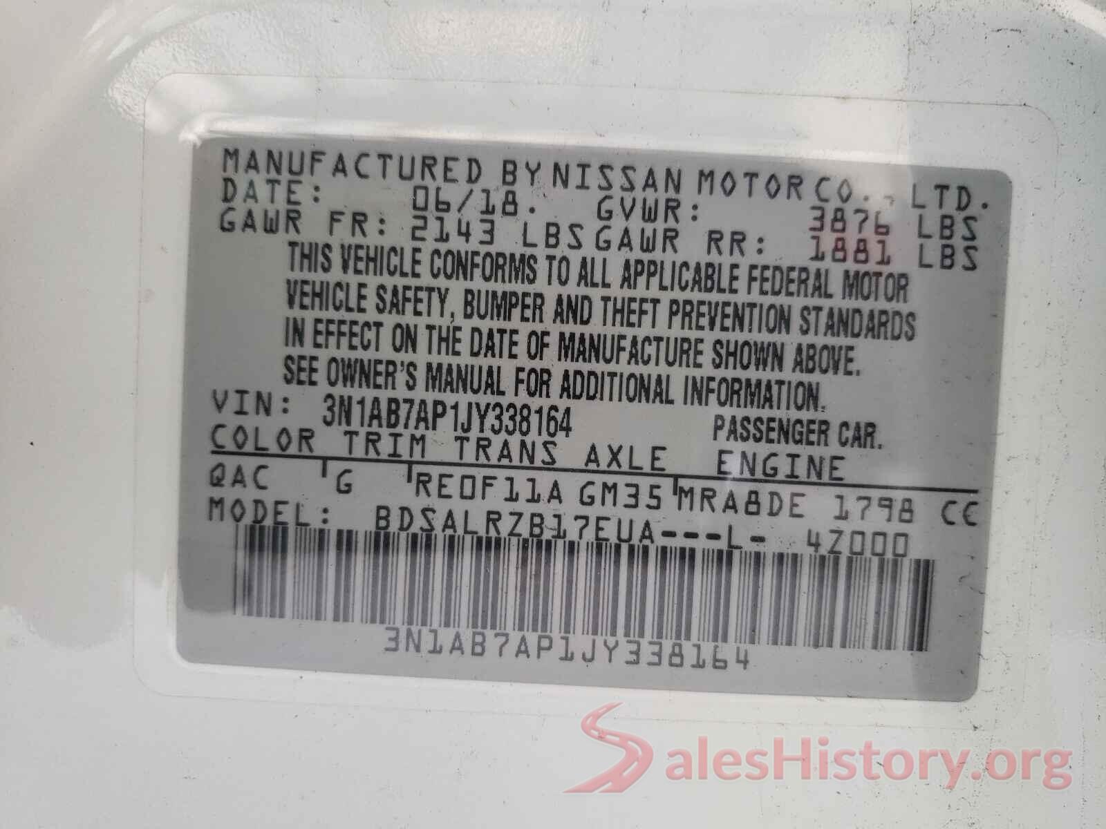 3N1AB7AP1JY338164 2018 NISSAN SENTRA