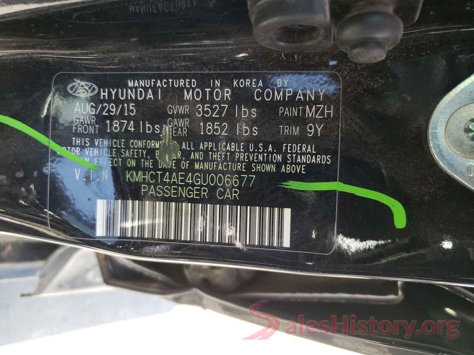 KMHCT4AE4GU006677 2016 HYUNDAI ACCENT