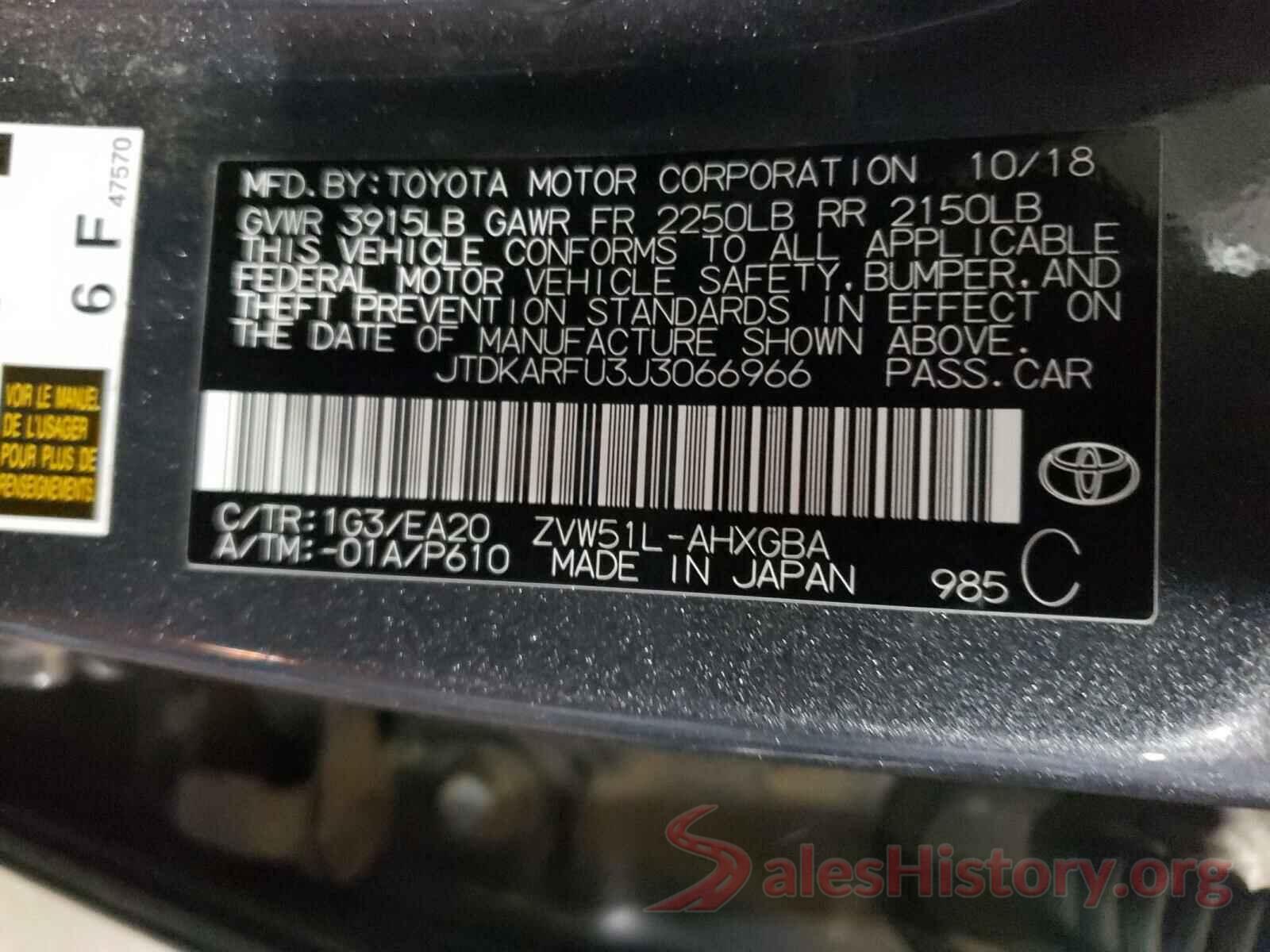 JTDKARFU3J3066966 2018 TOYOTA PRIUS