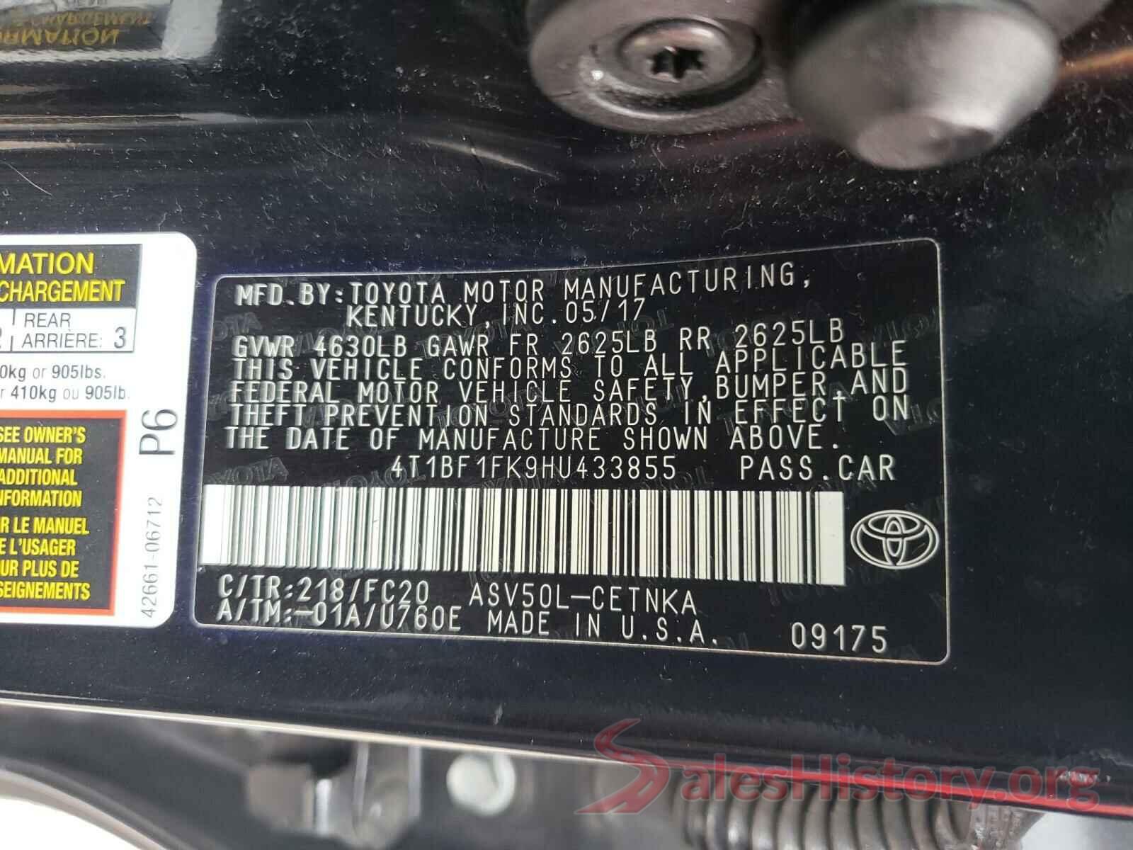 4T1BF1FK9HU433855 2017 TOYOTA CAMRY