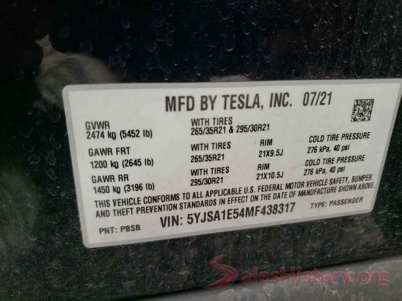 5YJSA1E54MF438317 2021 TESLA MODEL S