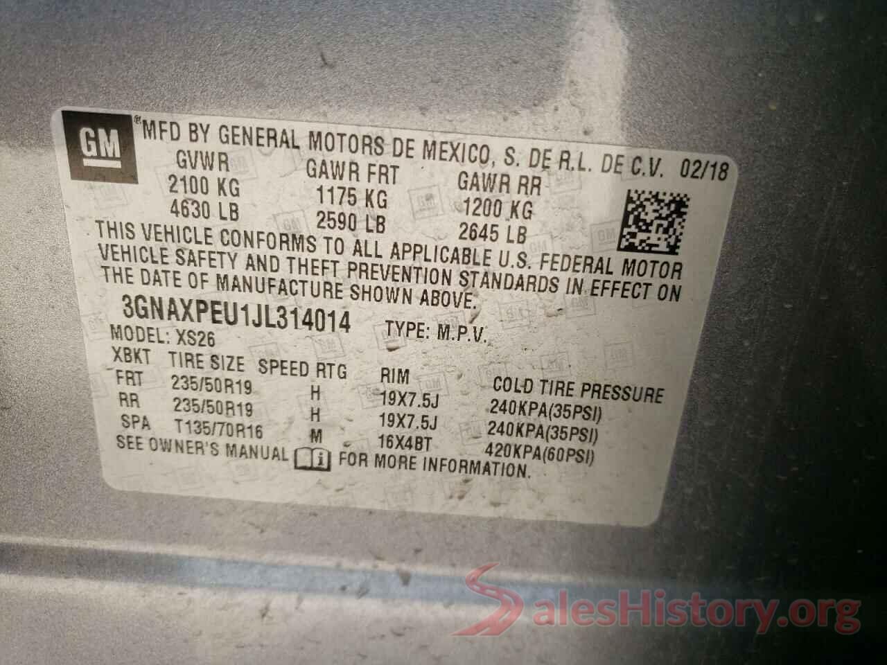 3GNAXPEU1JL314014 2018 CHEVROLET EQUINOX