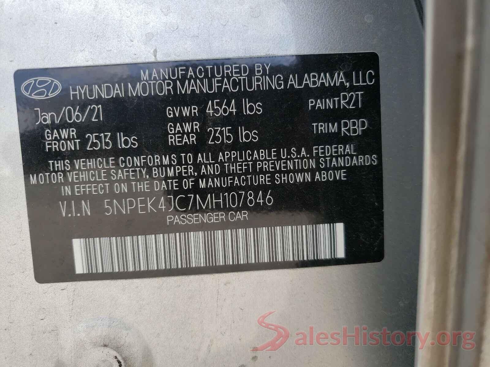 5NPEK4JC7MH107846 2021 HYUNDAI SONATA