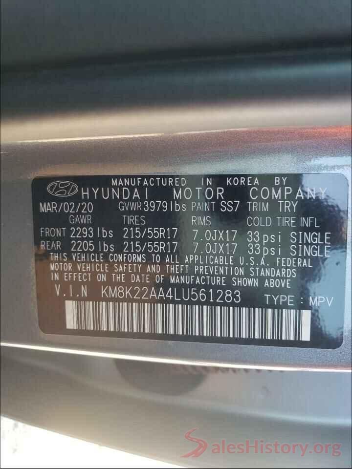 KM8K22AA4LU561283 2020 HYUNDAI KONA