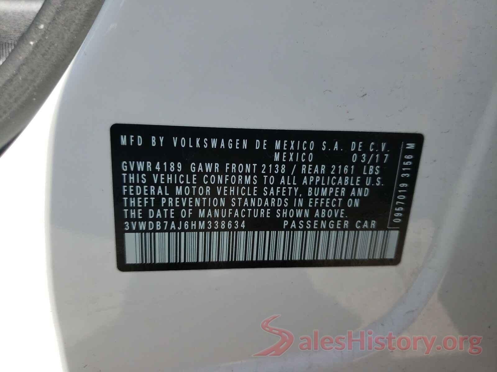 3VWDB7AJ6HM338634 2017 VOLKSWAGEN JETTA