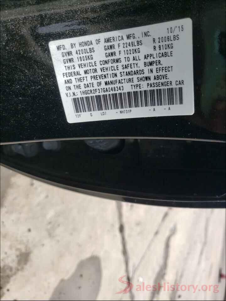 1HGCR2F37GA048343 2016 HONDA ACCORD