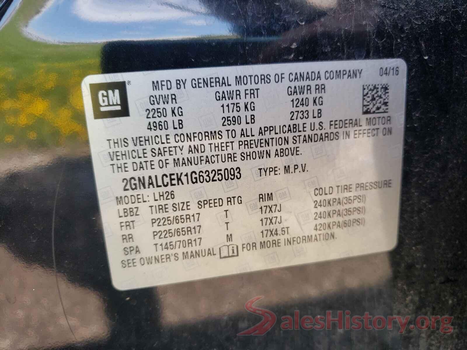 2GNALCEK1G6325093 2016 CHEVROLET EQUINOX