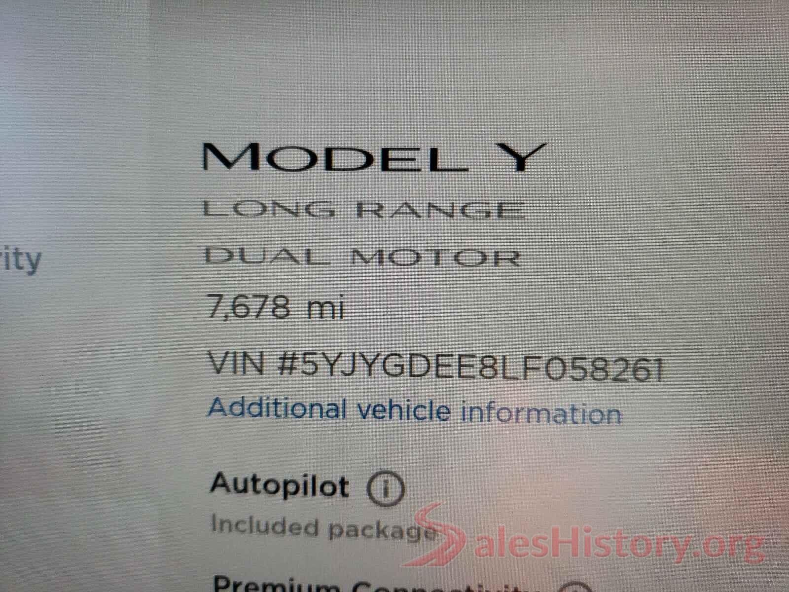 5YJYGDEE8LF058261 2020 TESLA MODEL Y