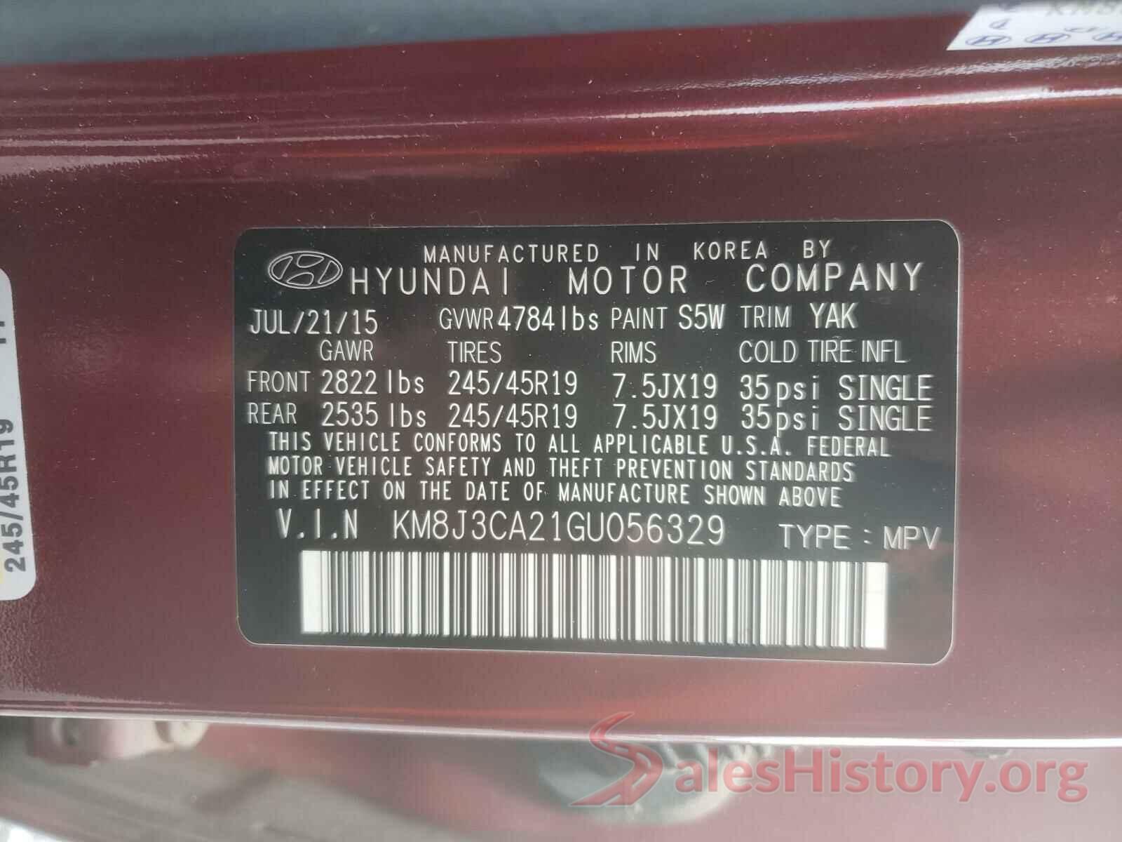 KM8J3CA21GU056329 2016 HYUNDAI TUCSON