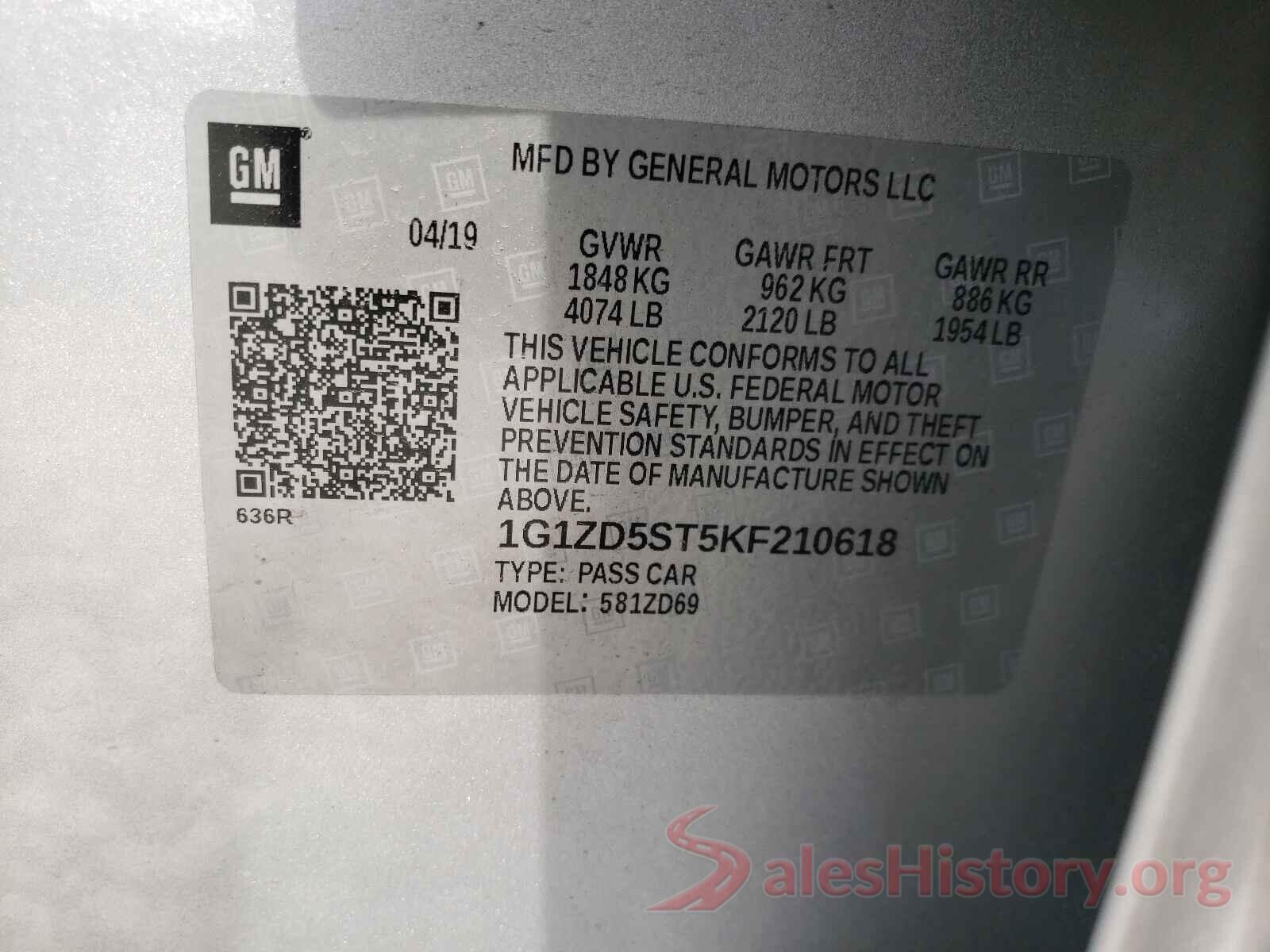 1G1ZD5ST5KF210618 2019 CHEVROLET MALIBU