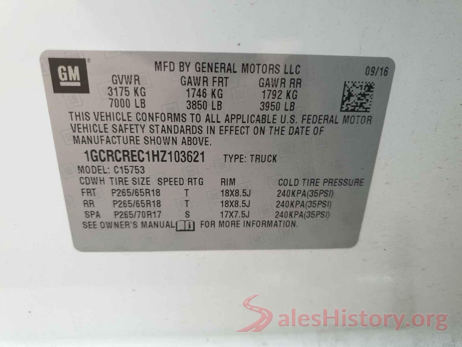 1GCRCREC1HZ103621 2017 CHEVROLET SILVERADO