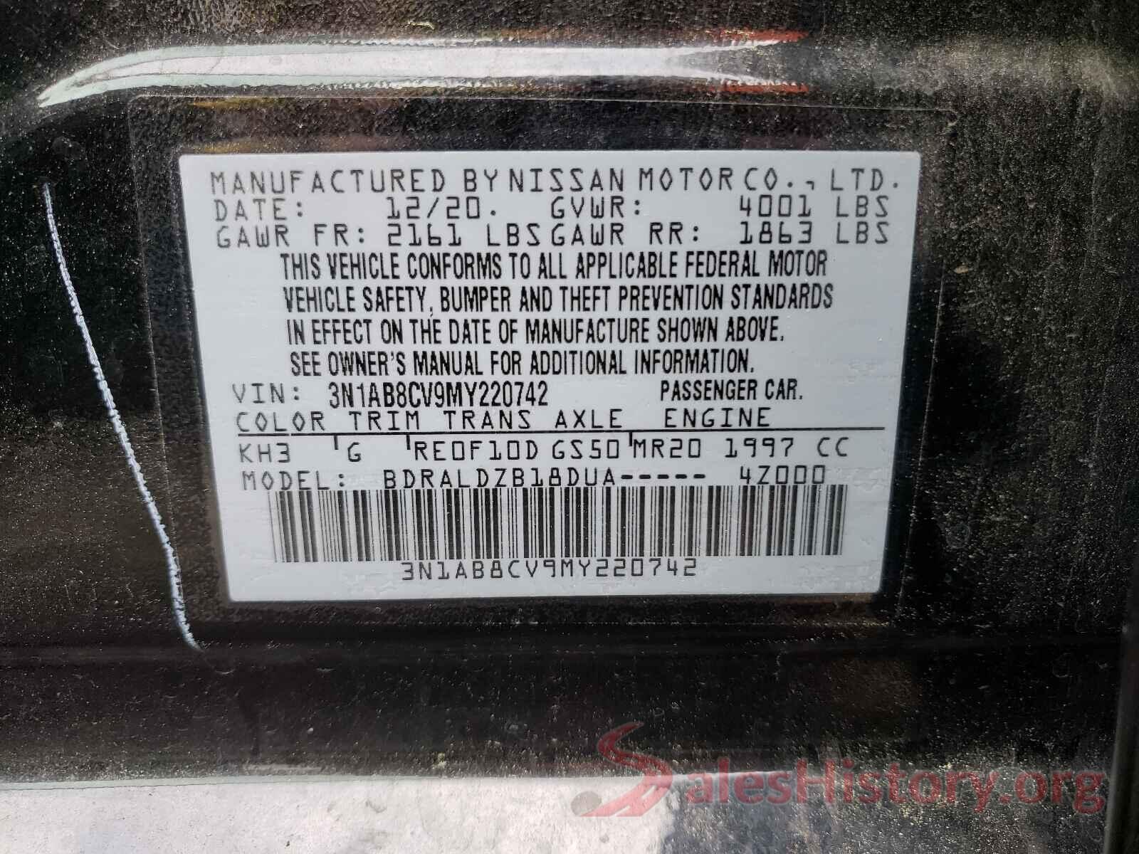 3N1AB8CV9MY220742 2021 NISSAN SENTRA