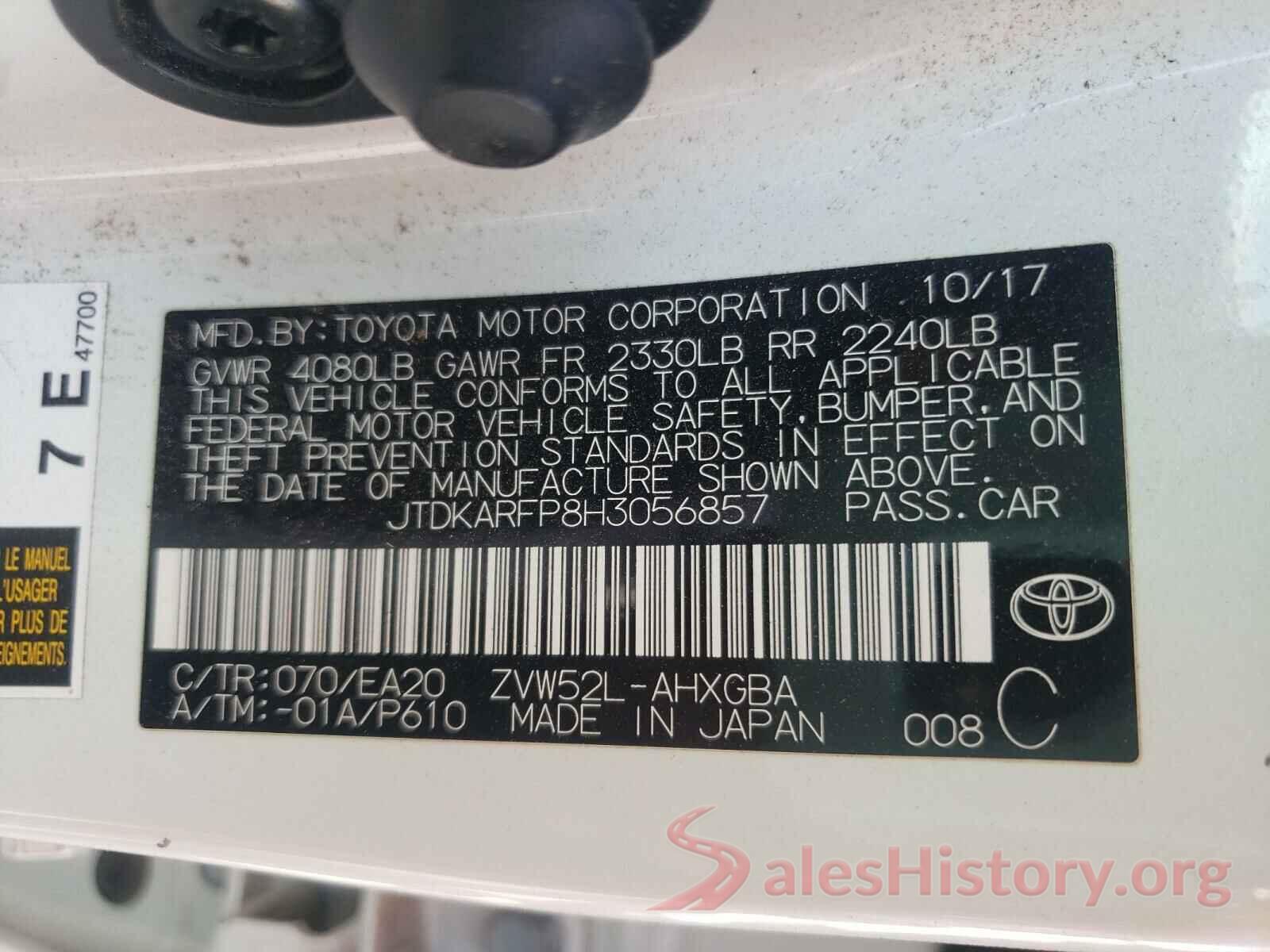 JTDKARFP8H3056857 2017 TOYOTA PRIUS