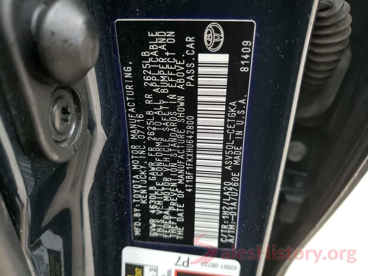 4T1BF1FKXHU642800 2017 TOYOTA CAMRY