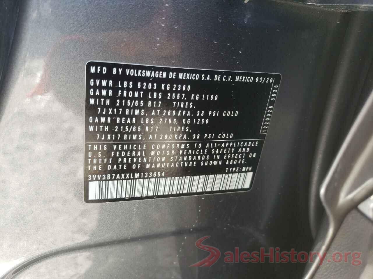 3VV3B7AXXLM133654 2020 VOLKSWAGEN TIGUAN