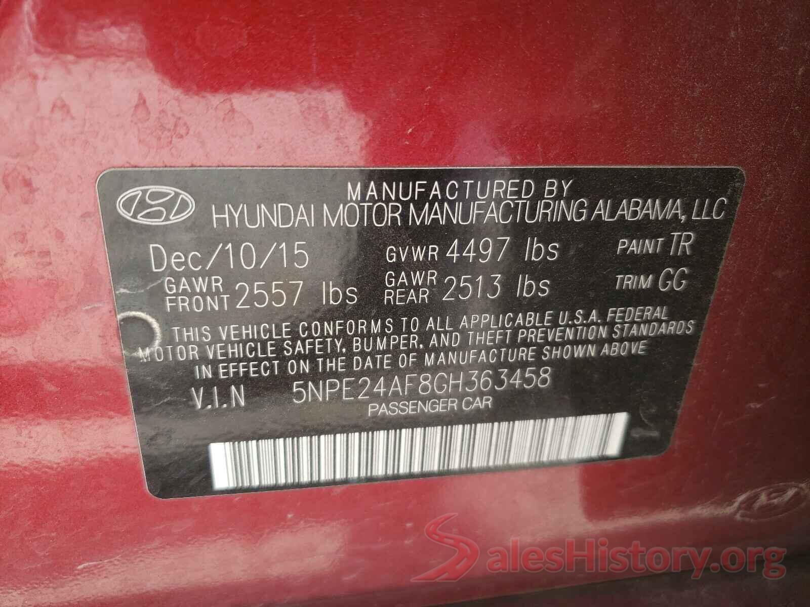 5NPE24AF8GH363458 2016 HYUNDAI SONATA