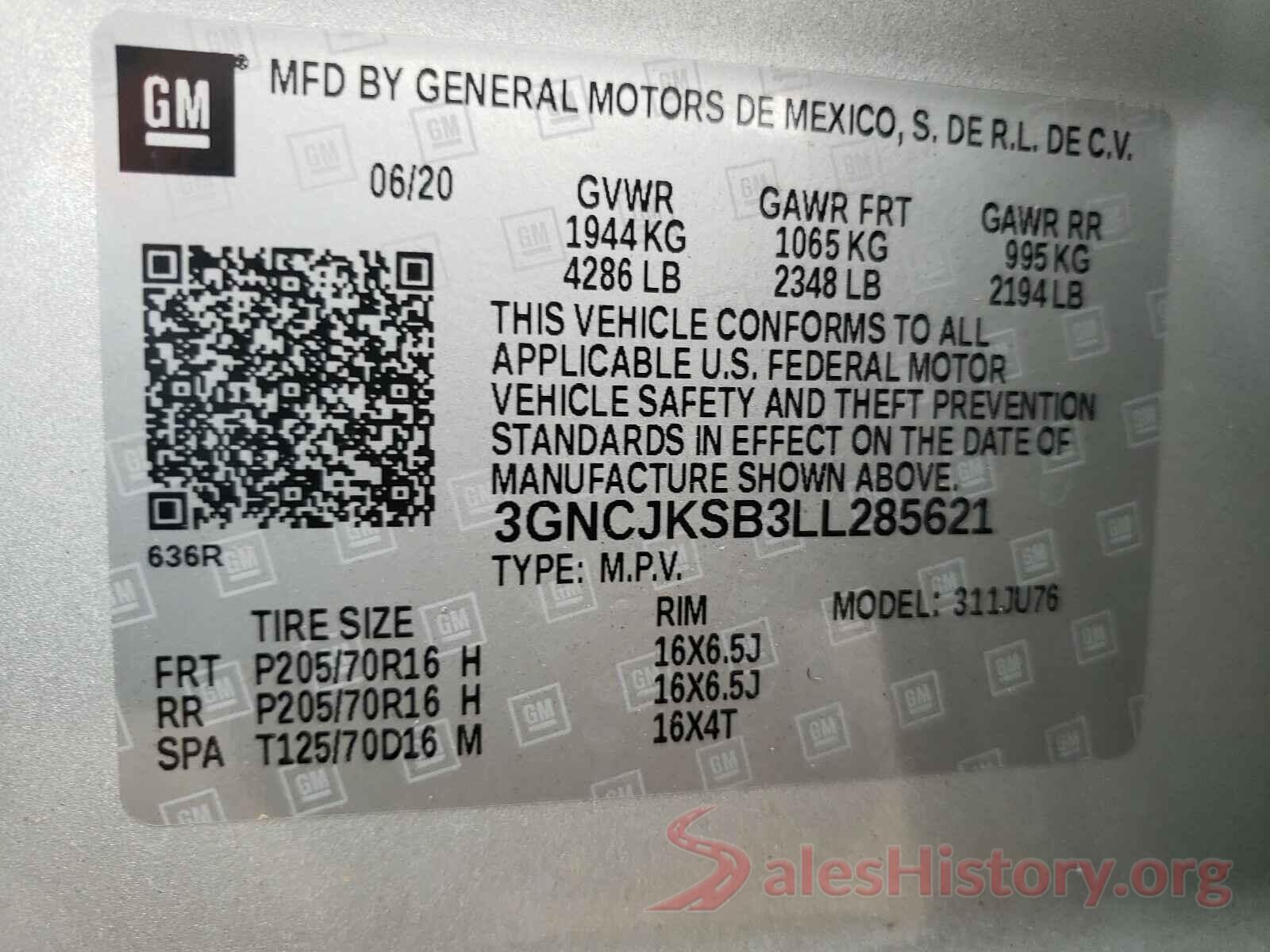 3GNCJKSB3LL285621 2020 CHEVROLET TRAX