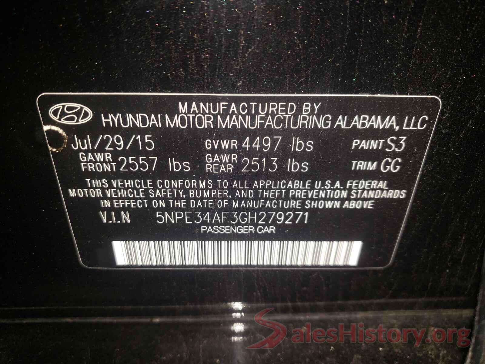 5NPE34AF3GH279271 2016 HYUNDAI SONATA