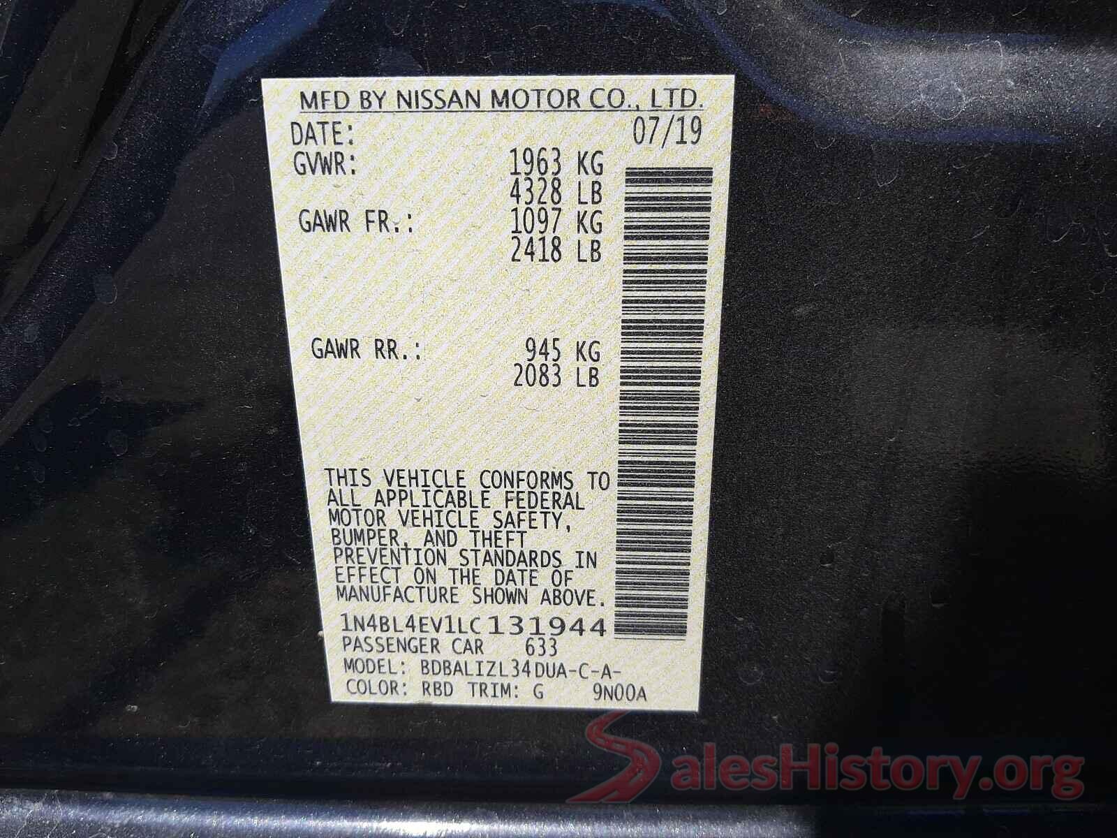 1N4BL4EV1LC131944 2020 NISSAN ALTIMA