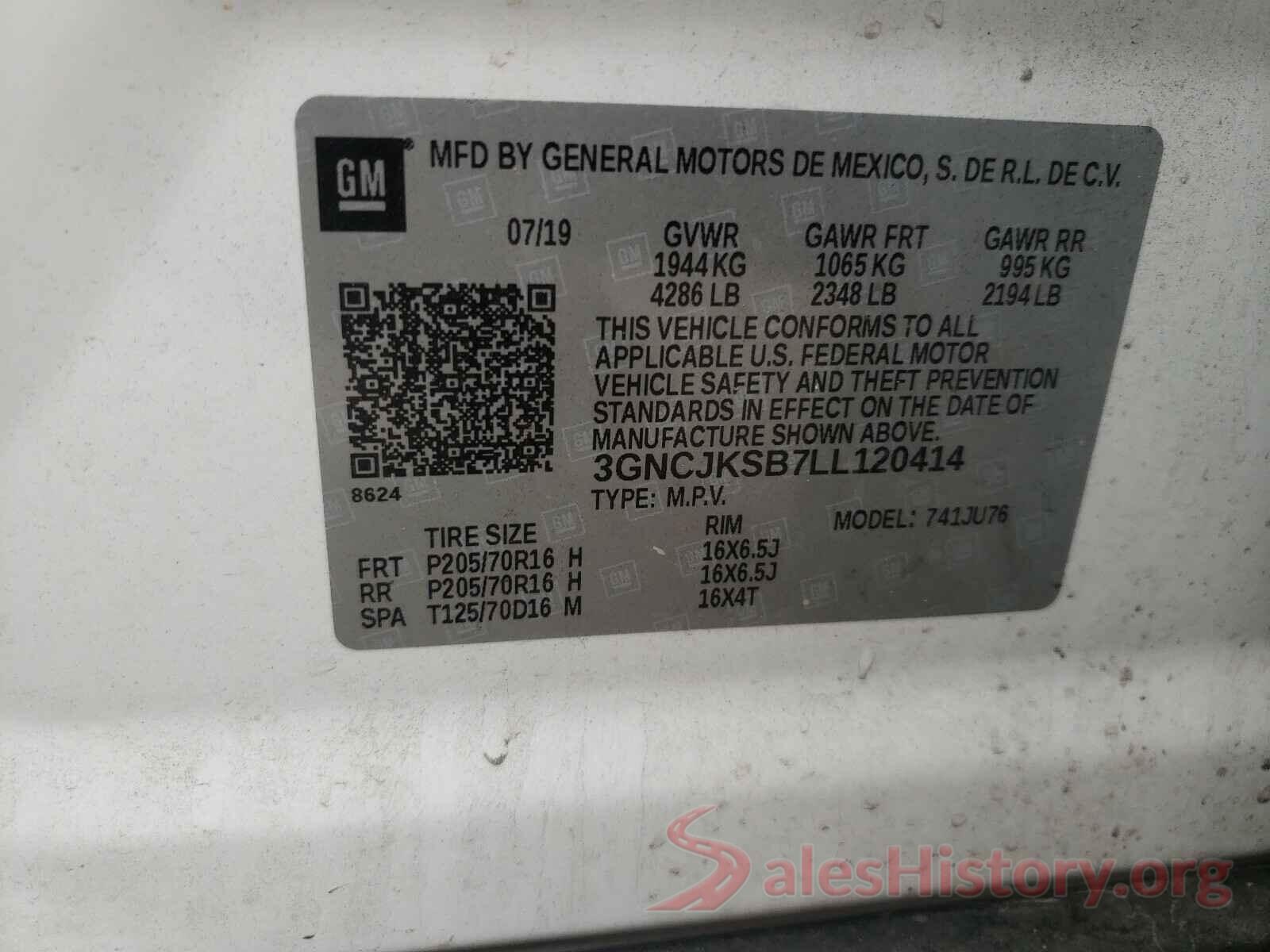 3GNCJKSB7LL120414 2020 CHEVROLET TRAX