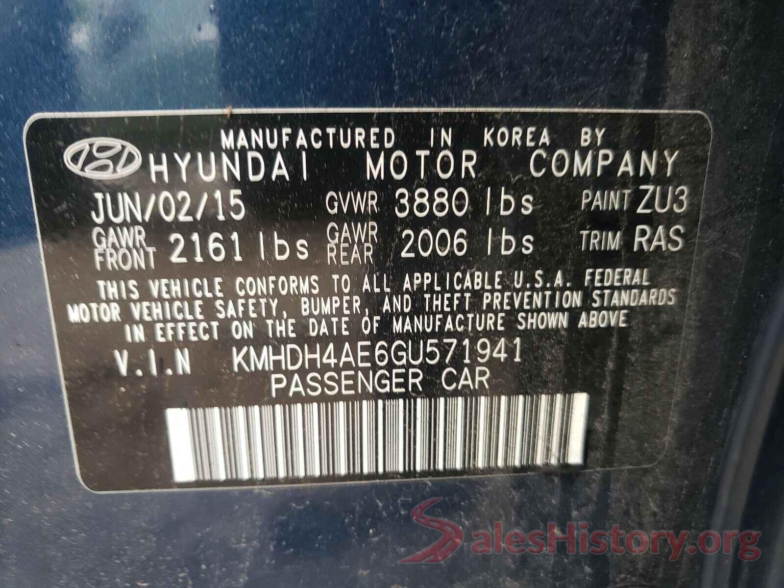 KMHDH4AE6GU571941 2016 HYUNDAI ELANTRA