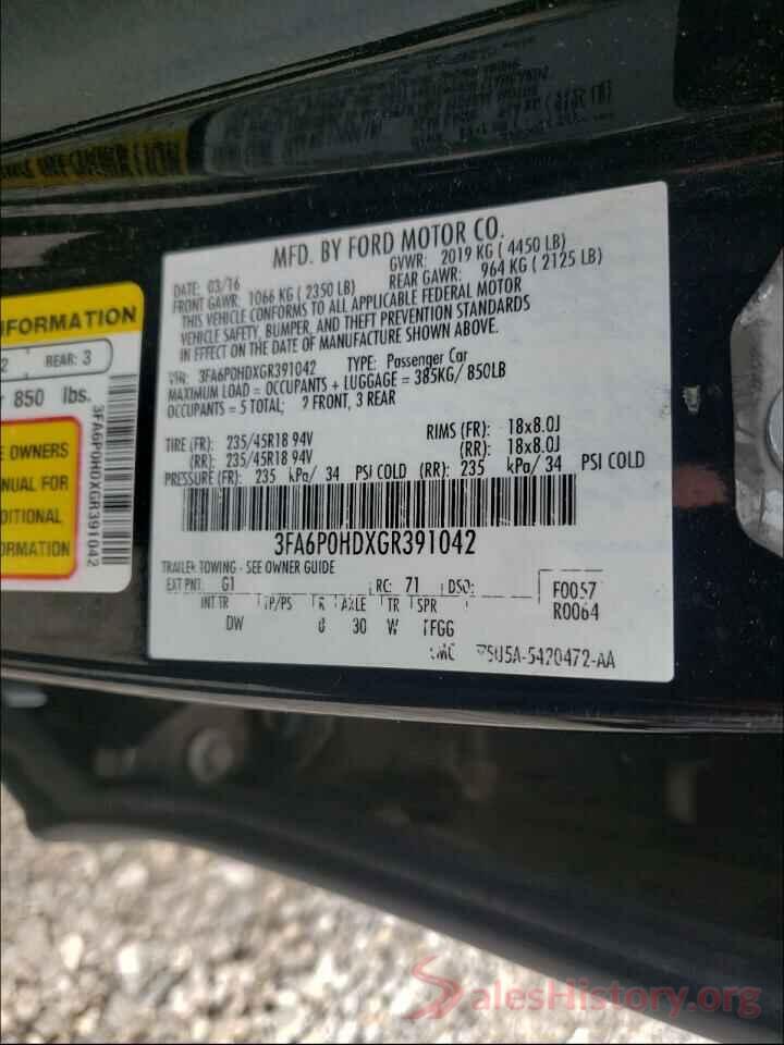 3FA6P0HDXGR391042 2016 FORD FUSION