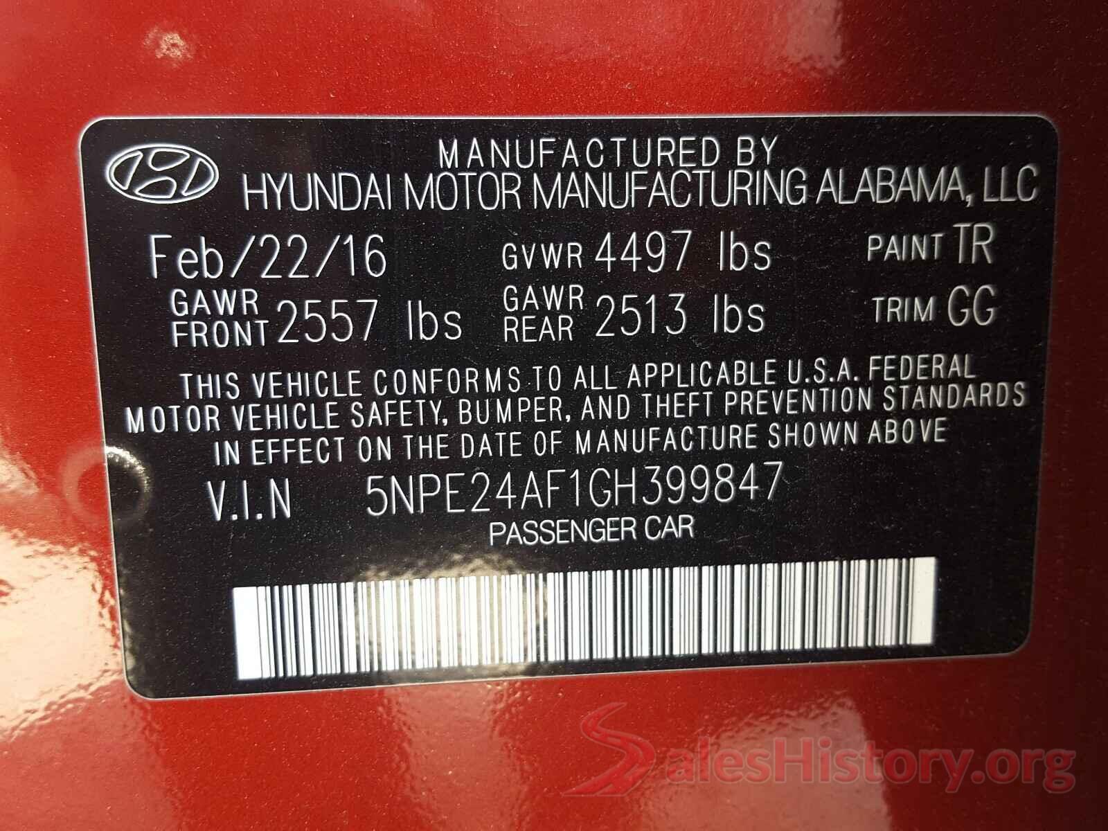 5NPE24AF1GH399847 2016 HYUNDAI SONATA