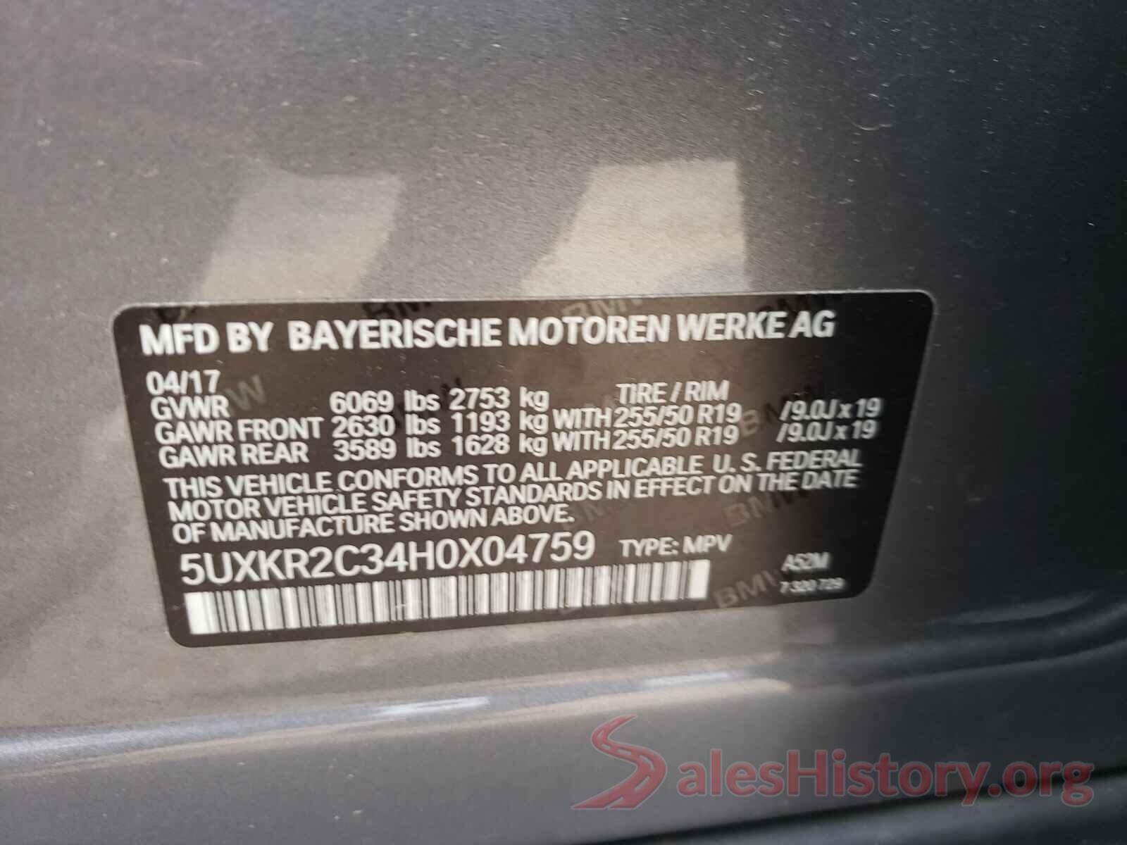 5UXKR2C34H0X04759 2017 BMW X5