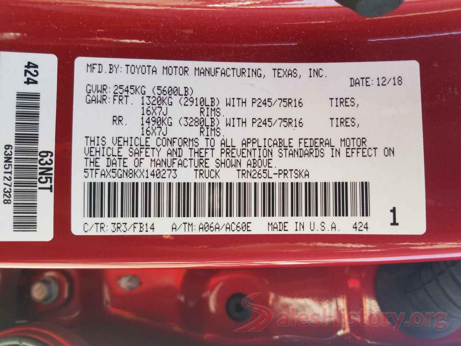 5TFAX5GN8KX140273 2019 TOYOTA TACOMA