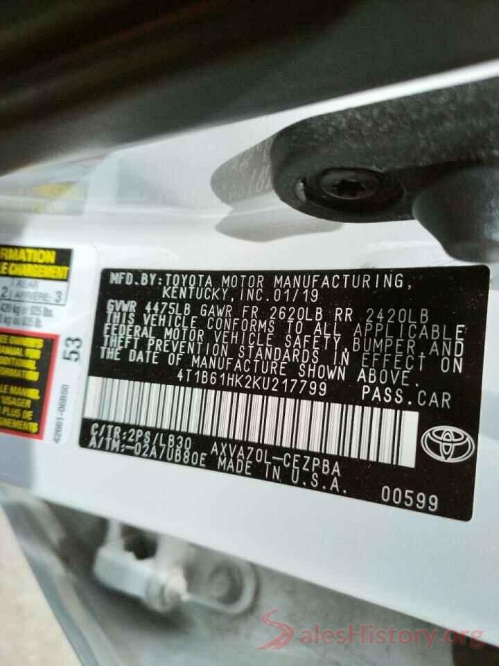 4T1B61HK2KU217799 2019 TOYOTA CAMRY