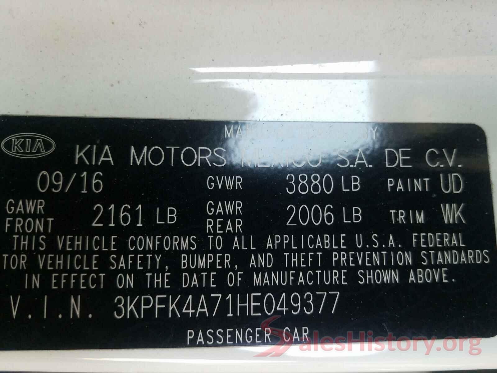 3KPFK4A71HE049377 2017 KIA FORTE