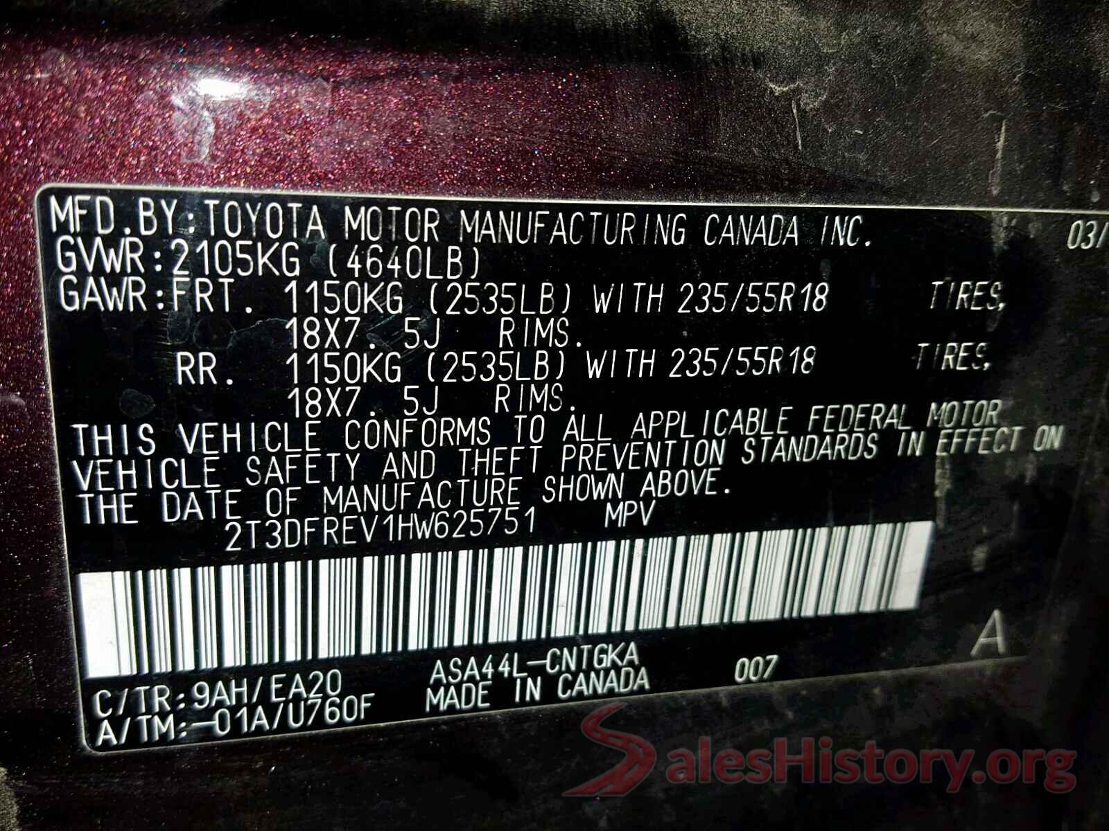 2T3DFREV1HW625751 2017 TOYOTA RAV4