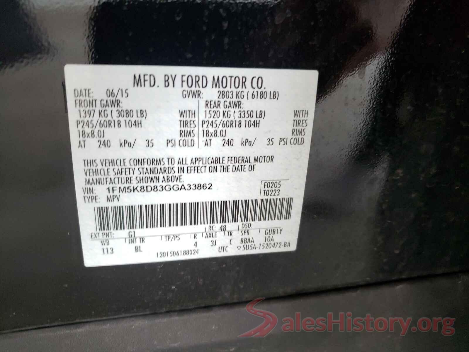 1FM5K8D83GGA33862 2016 FORD EXPLORER