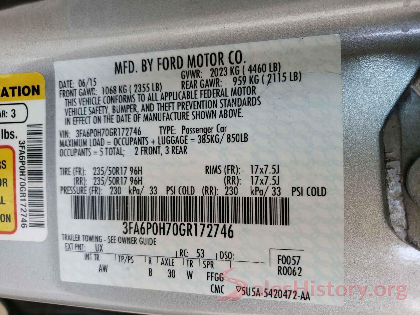 3FA6P0H70GR172746 2016 FORD FUSION