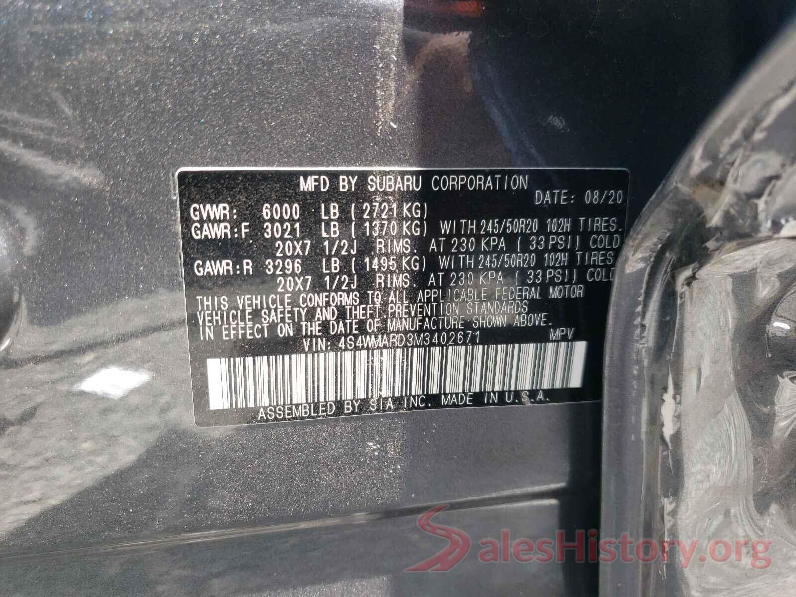 4S4WMARD3M3402671 2021 SUBARU ASCENT