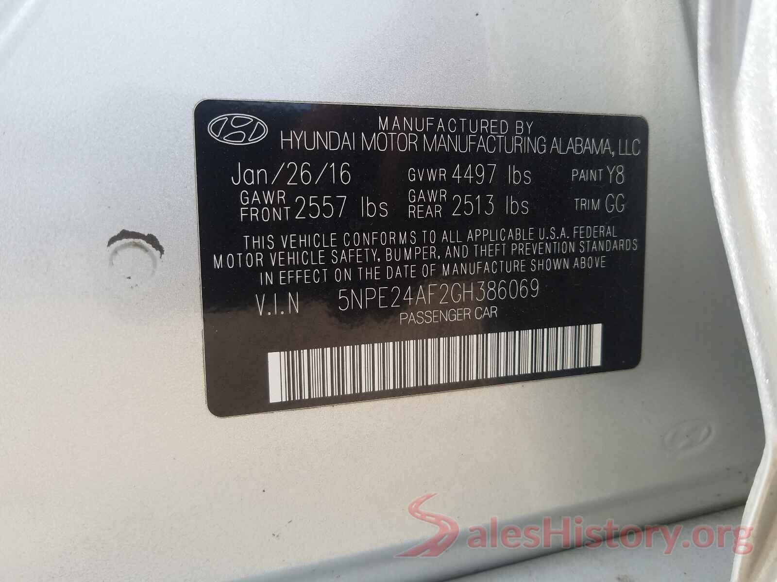 5NPE24AF2GH386069 2016 HYUNDAI SONATA