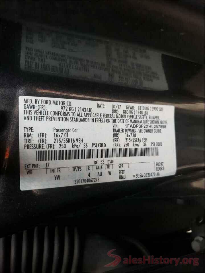 1FADP3F2XHL257898 2017 FORD FOCUS