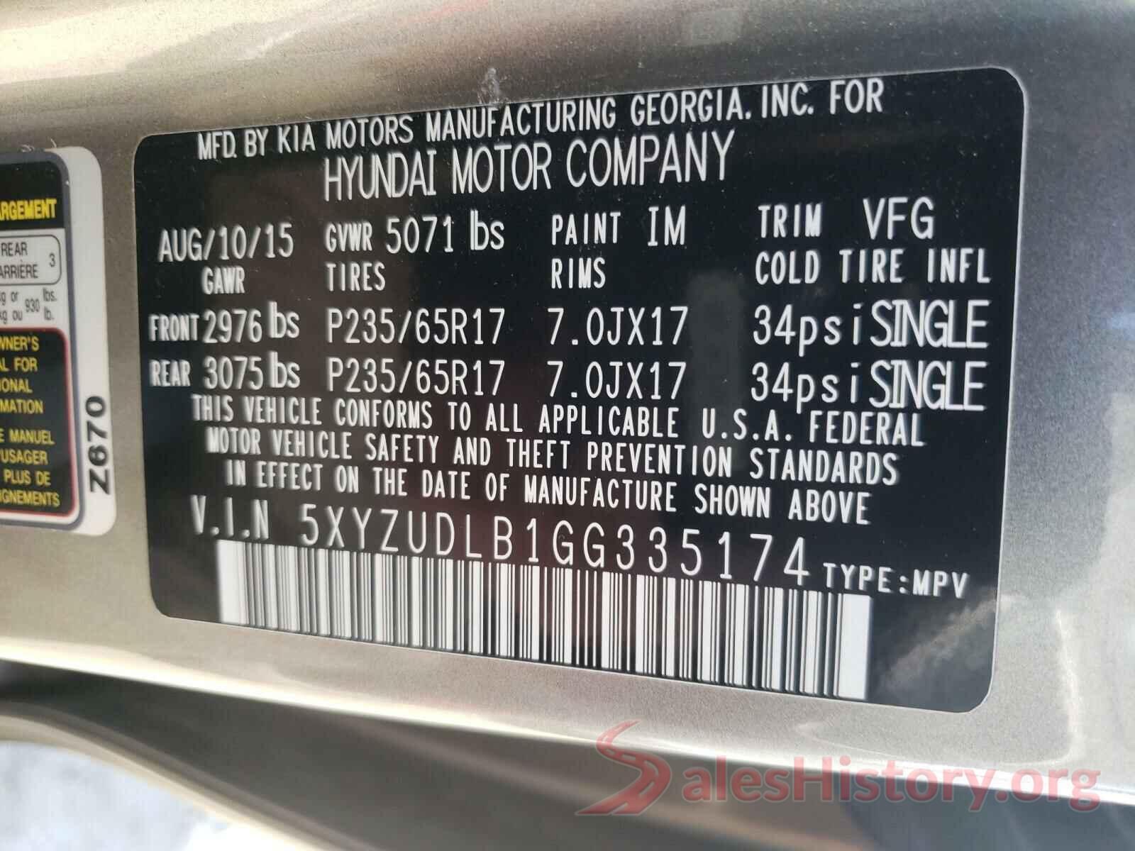 5XYZUDLB1GG335174 2016 HYUNDAI SANTA FE