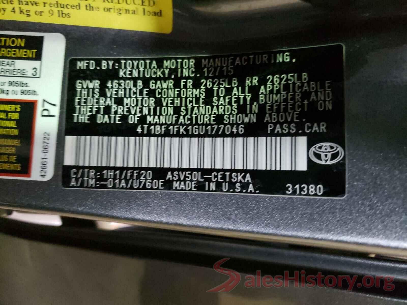 4T1BF1FK1GU177046 2016 TOYOTA CAMRY