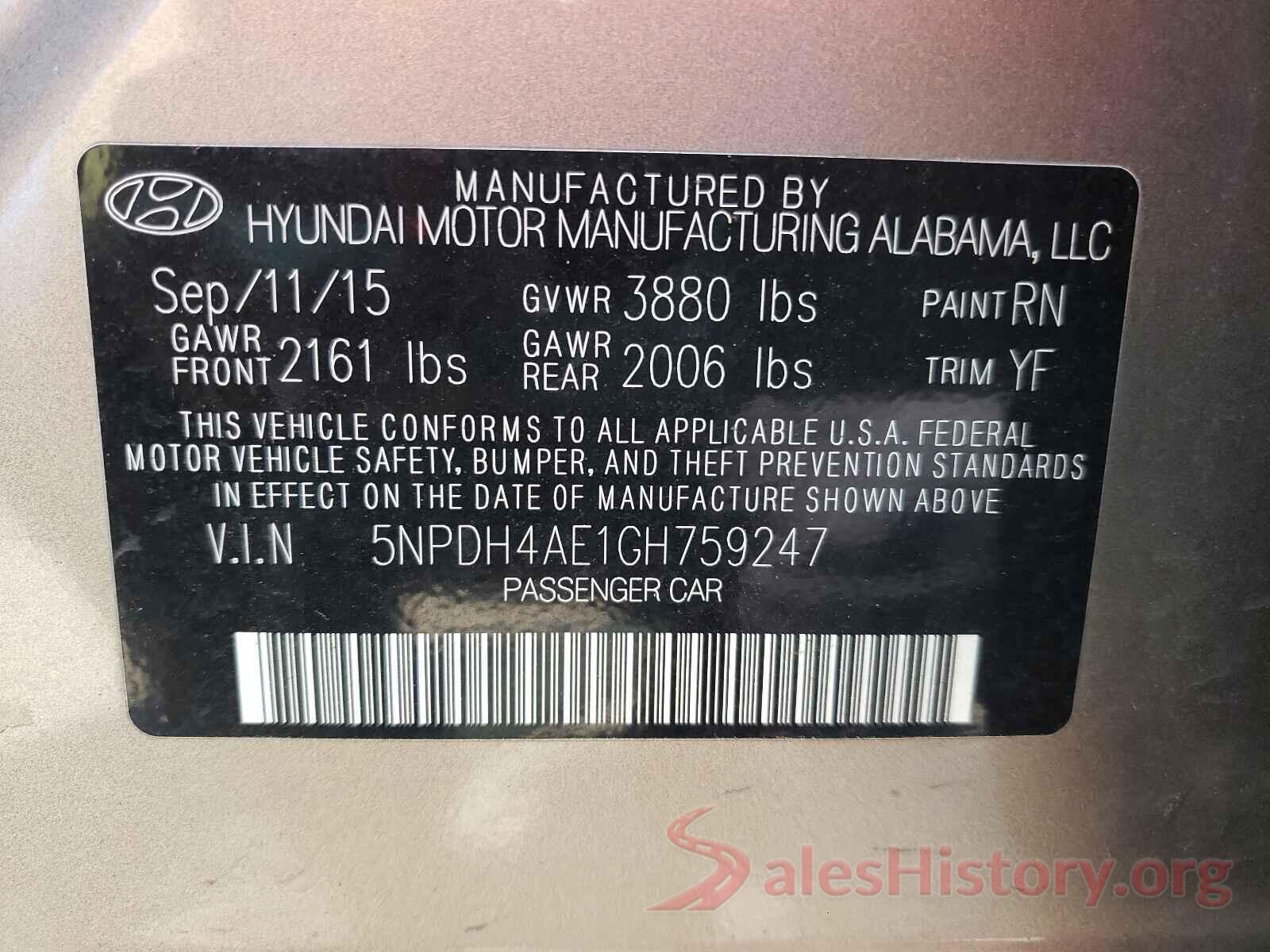 5NPDH4AE1GH759247 2016 HYUNDAI ELANTRA