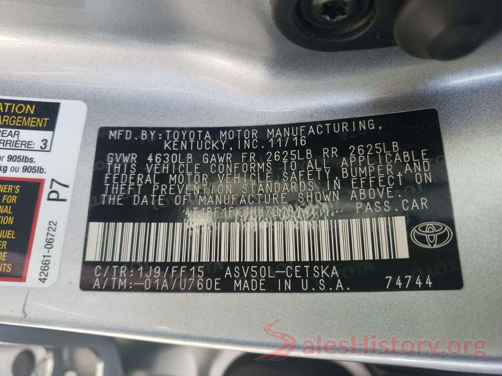 4T1BF1FK1HU701314 2017 TOYOTA CAMRY