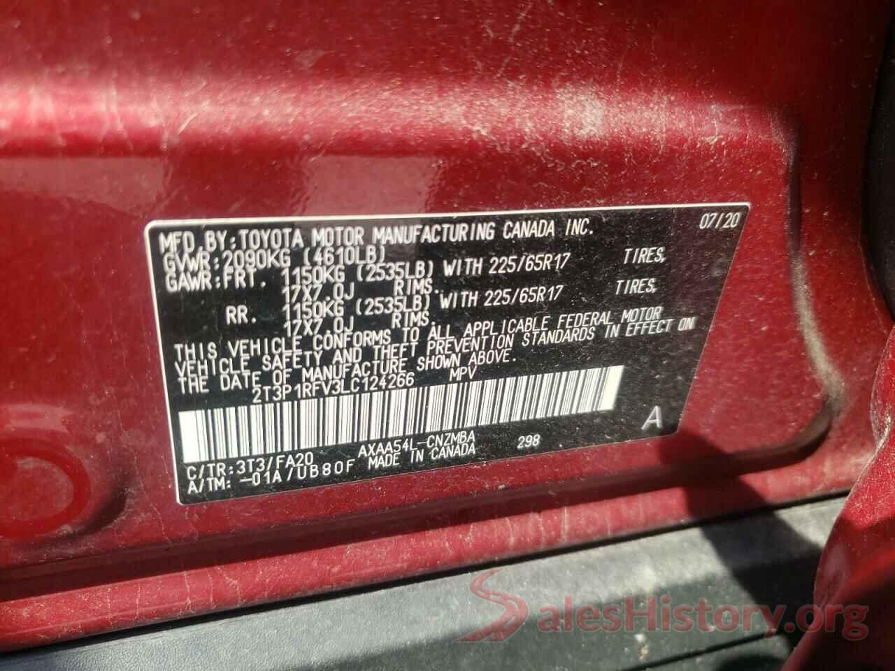 2T3P1RFV3LC124266 2020 TOYOTA RAV4