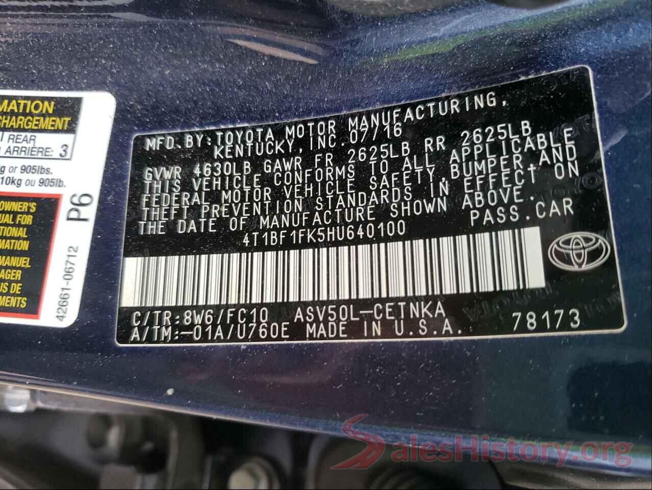 4T1BF1FK5HU640100 2017 TOYOTA CAMRY