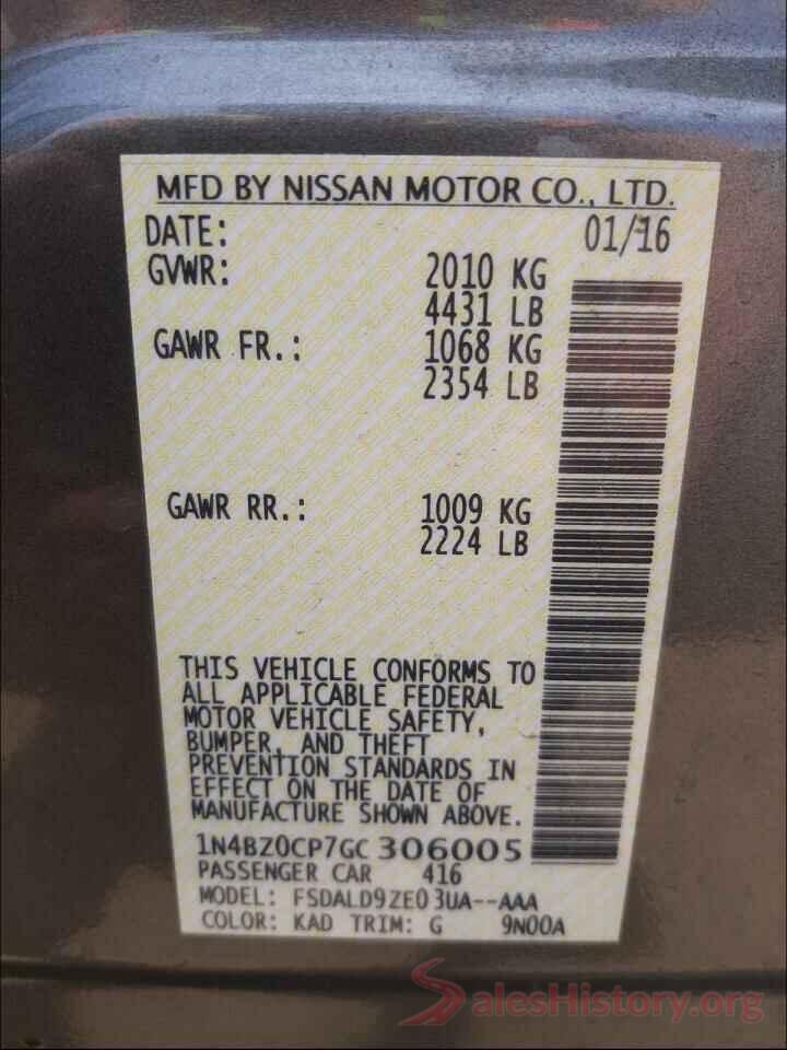 1N4BZ0CP7GC306005 2016 NISSAN LEAF