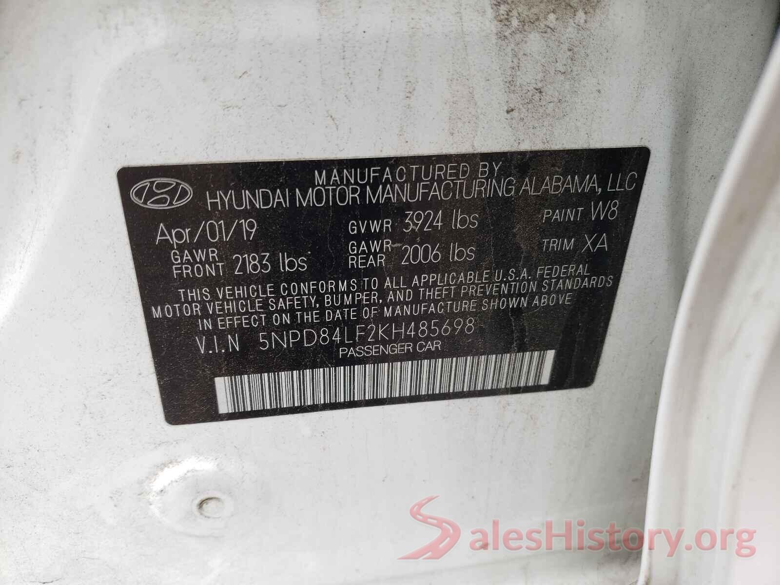 5NPD84LF2KH485698 2019 HYUNDAI ELANTRA