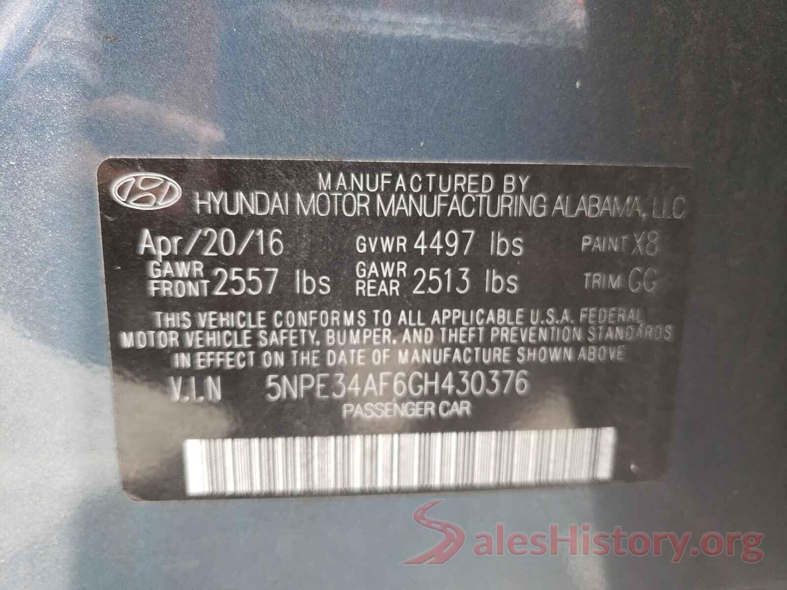 5NPE34AF6GH430376 2016 HYUNDAI SONATA